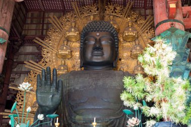 Japon tapınağındaki Buda heykellerinin manzarası