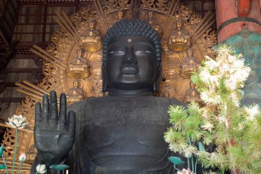 Japon tapınağındaki Buda heykellerinin manzarası