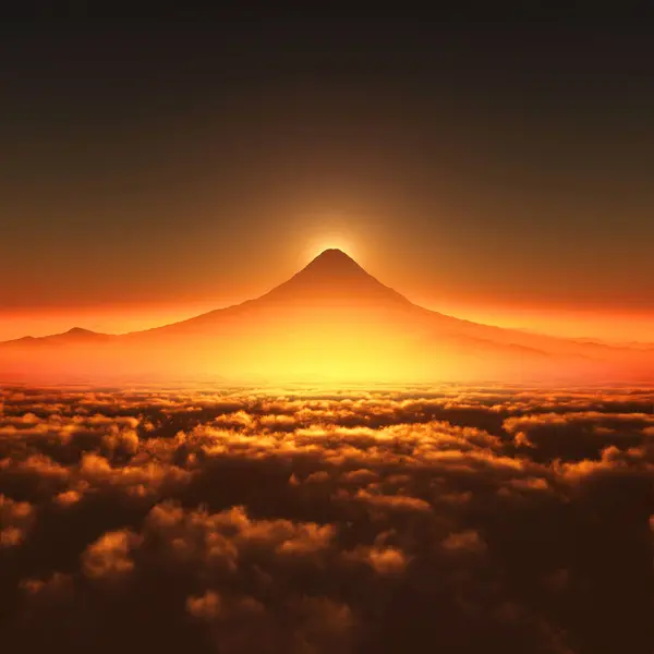 Dağların Bulutların Üzerinde Doğuşun Manzarası — Stok fotoğraf