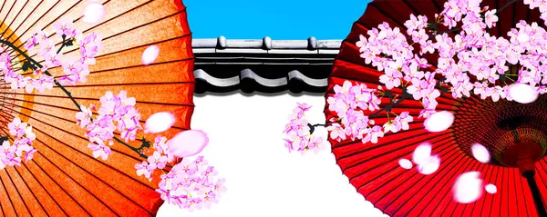 Japanese Traditional Umbrellas Asian Cailture Concept Illustration — Stock Photo, Image