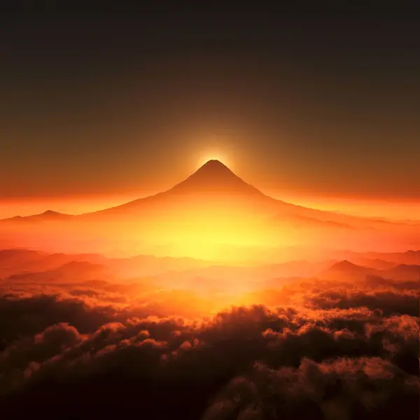 Dağların Bulutların Üzerinde Doğuşun Manzarası — Stok fotoğraf