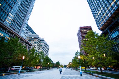 Modern binalarla şehir manzarası. Tokyo, Japonya 
