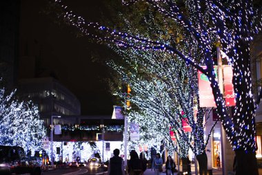 Ağaçlarda noel dekoru ve gece lambaları             