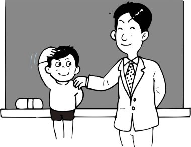 Beyaz arka planda izole edilmiş, basit siyah beyaz resimli öğretmen.