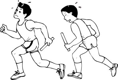 siyah ve beyaz vektör çizimi koşan iki adamın