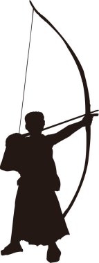Beyaz arka planda ok ve yay taşıyan bir adamın silueti.