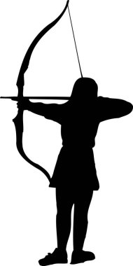 Beyaz bir arka planda ok ve yay ile kadın silueti