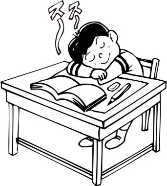 Okul masasında uyuyan çocuk. 