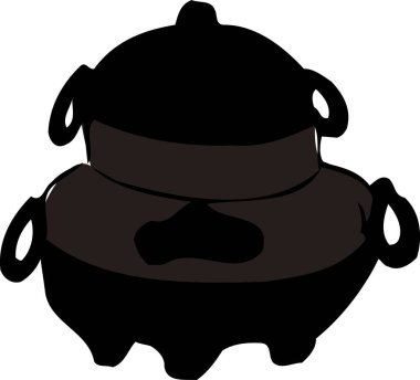 Yuvarlak saplı siyah tencereler.