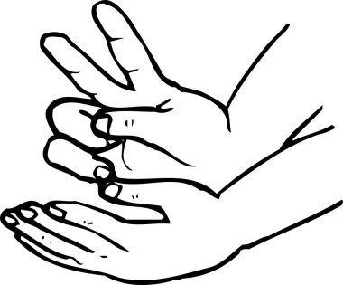 İki numarayı gösteren eller, beyaz arkaplanda izole edilmiş basit siyah beyaz çizimler.