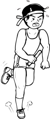 Maraton koşan adam, beyaz arka planda izole edilmiş basit siyah beyaz çizimler.