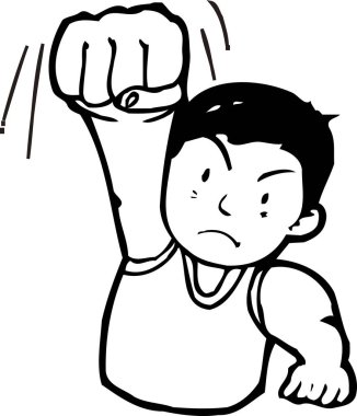 Beyaz arka planda karikatür çizimi olan kızgın çocuk. 