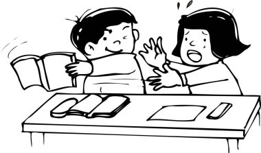 Masada etkileşime geçen bir erkek ve bir kadının el çizimi çizimi..