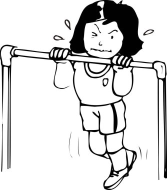 Spor salonunda egzersiz yapan bir kız. siyah ve beyaz basit illüstrasyon