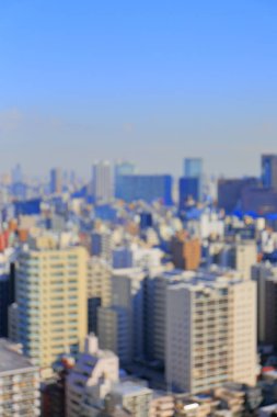 Tokyo şehir manzarasının bulanık hava manzarası, Japonya