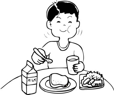  Masada kahvaltı yapan bir çocuğun resmi. 