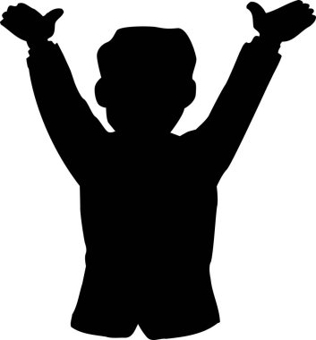 Siyah, basit, siluet, elleri havada bir adamın resmi.