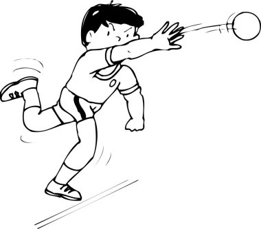  Çizgi filmdeki çocuğun beyaz arka planda top fırlatırkenki görüntüsü 