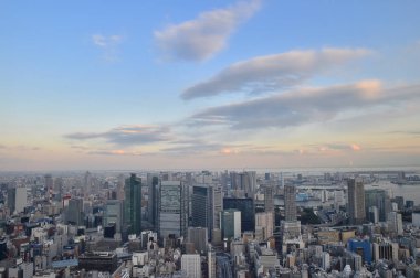 Gündüz vakti modern Japon şehrinin havadan görünüşü