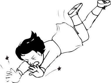 Çizgi filmdeki kızın beyaz arka planda düşüşünün çizimi 