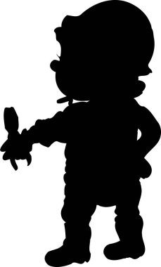 Küçük nesneyi dik tutan çocuk silueti