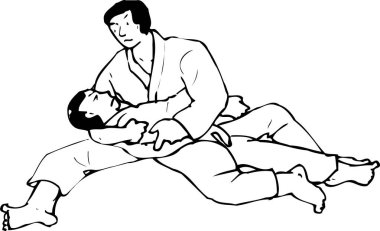 Beyaz arka planda iki dövüşçünün siyah çizimi. 