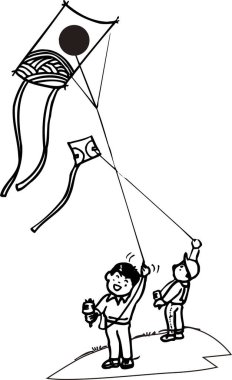 Beyaz arka planda uçan uçurtmaları olan oğlanların resimleri