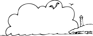 Deniz feneri olan bir karikatür çizimi 