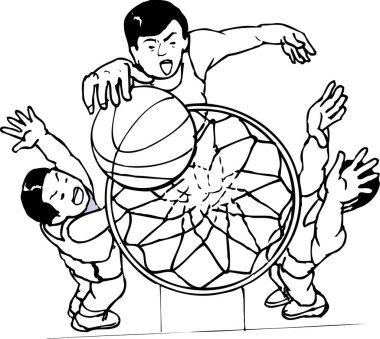 Basketbol oynayan erkeklerin basit siyah çizimi