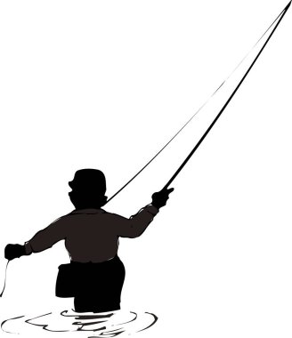 siyah basit bir siluet balıkçı illüstrasyonu