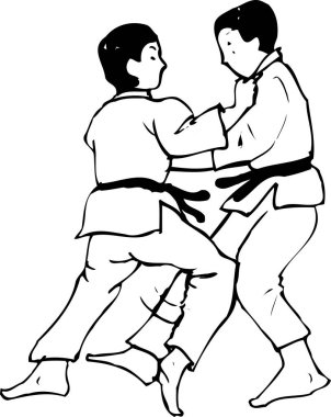 Karate dövüşçülerinin basit siyah çizimi