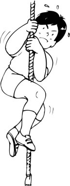  Çizgi film karakteri bir çocuğun ip tırmanma görüntüsü 