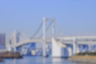 Odaiba 'daki Gökkuşağı Köprüsü, Tokyo, Japonya. Bulanık arkaplan