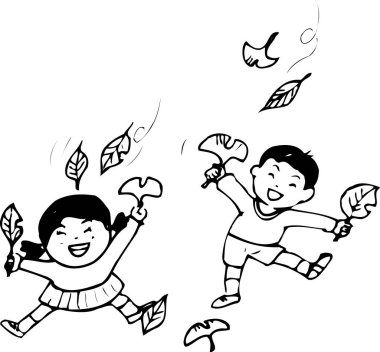 Gülen çocuklar açık havada oynayıp düşen yaprakları yakalıyorlar.