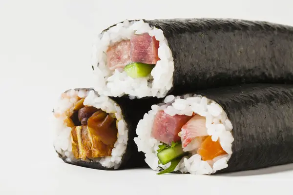 Set Delicious Japanese Sushi Rolls — Stock Photo, Image