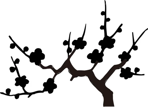 Tree Branches Leaves Flowers Black Silhouette Isolated White Background — Stock Photo, Image