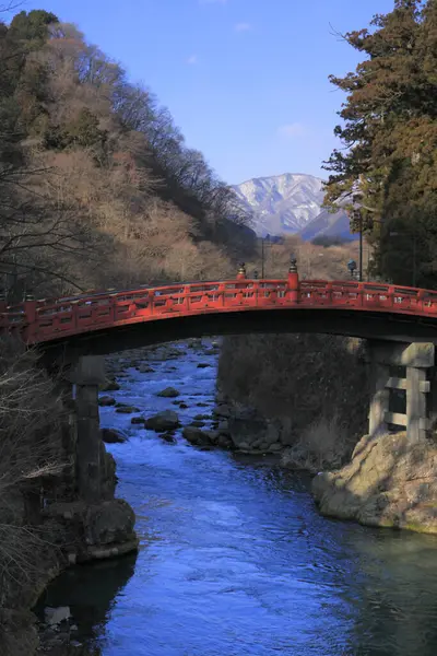Brücke Über Den Gebirgsfluss — Stockfoto