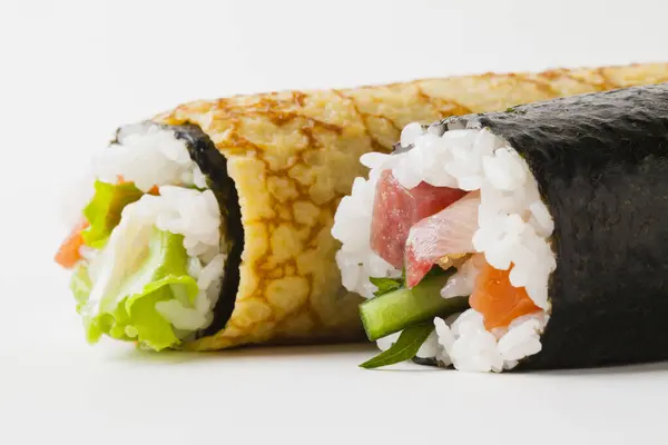 Japanese Sushi Rolls Isolated White Background — Stock Photo, Image
