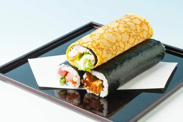 sushi rolls with tuna, salmon, cheese. Japanese food