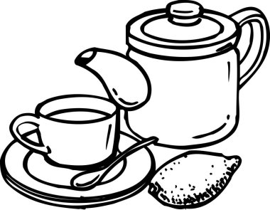 Çay fincanı ve su ısıtıcısının siyah silüeti