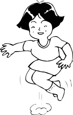 Beyaz arka planda atlayan tatlı bir kız. 