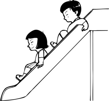  Beyaz arka planda izole edilmiş basit siyah beyaz resimli bir çocuk ve bir kız.