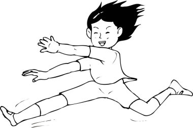 Beyaz arka planda zıplayan çizgi film karakteri kız 