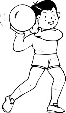 çizgi filmci çocuk beyaz arka planda topla oynuyor. 