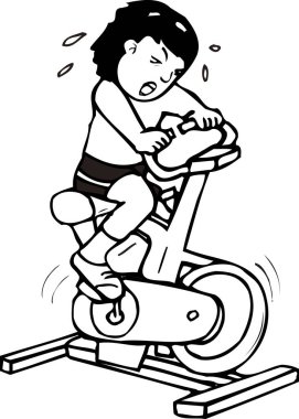 Bisiklet üzerinde egzersiz yapan bir adamın karikatürü.