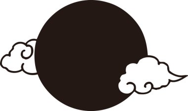 Boyama kitabı sayfası, elle çizilmiş çizim çizimi. Kara ay ve bulutlar 