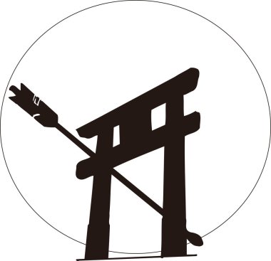 Oku olan torii kapısı, beyaz arkaplanda izole edilmiş basit siyah beyaz illüstrasyon