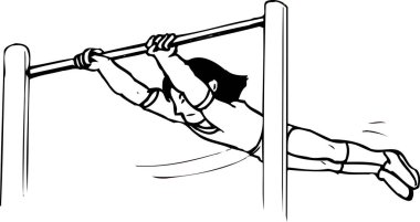 Kız beyaz arka planda barda egzersiz yapıyor. 