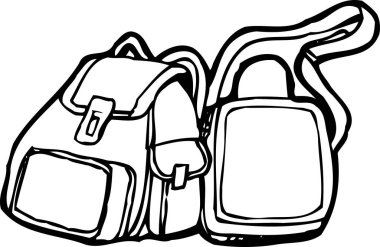 iki sırt çantası bir siyah-beyaz çizim 