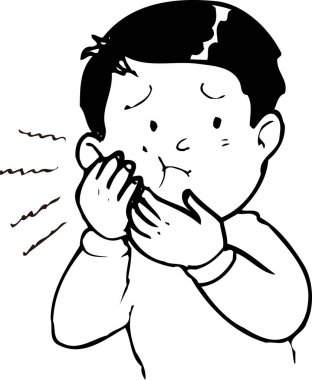 Beyaz arka planda dişi ağrıyan bir çocuğun resmi 